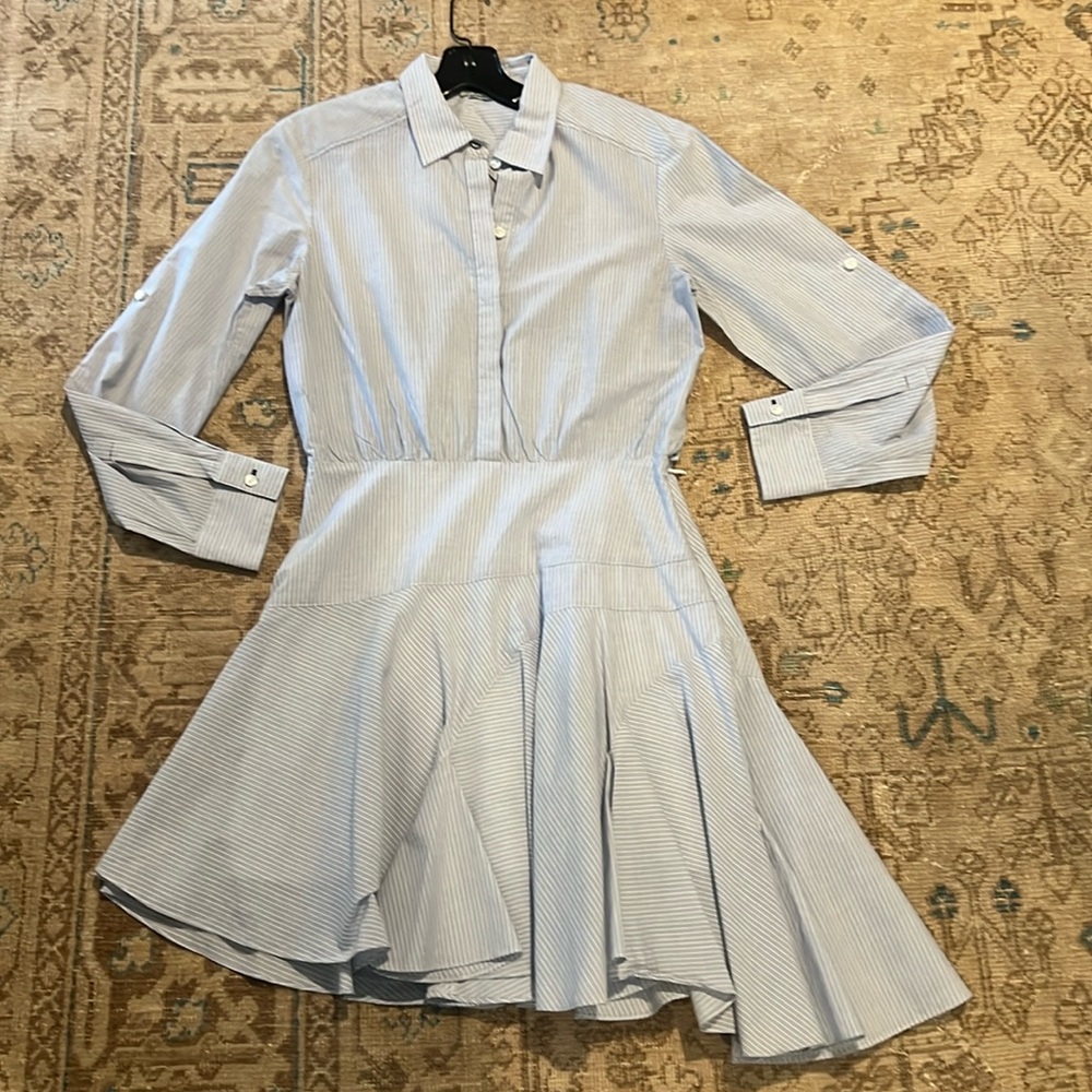 Jason Wu Blue Stripe Mini Shirt Dress with Asymmetric Hem